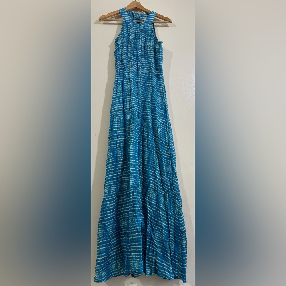 Mata Traders Teal & White Sleeveless Maxi Dress